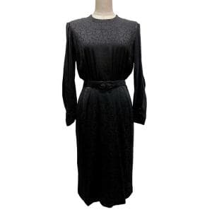 1950s France 装飾バックルベルト付き・SILKジャガード・ワンピース(BK) SU/RO-005