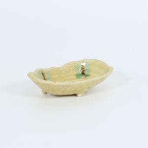 和食器 小付黄釉緑流長岩楕円 ベージュ 13cm
