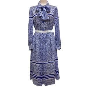 1970s France ドットxラインプリント・セットアップ(スカーフ付き) (BLxWH) SU/TA-004