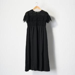 スウィートマミー/SWEET MOMMY レースドッキング ロングドレス 産前産後兼用 授乳服 マタニティ ブラック Ｌサイズ  to19079　産前産後に着用できるおしゃれなドレス