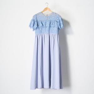 スウィートマミー/SWEET MOMMY レースドッキング ロングドレス 産前産後兼用 授乳服  マタニティ ライトブルー Ｌサイズ  to19079　産前産後に着用できるおしゃれなドレス