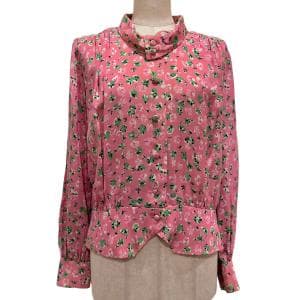 1950s France SiLK小花プリント・ロールネック・ブラウス(PKxGR) SU/CH-004