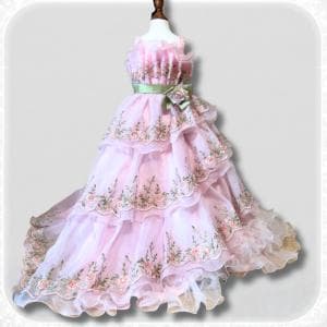 【5-7歳向け】刺繍が美しい♪ パニエ付きプリンセスロングドレス【Hare.dress-KI】