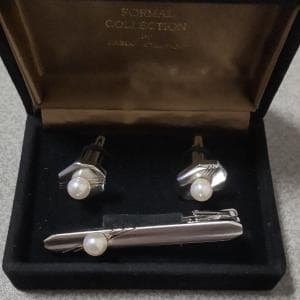 フォーマル パール カフス・ネクタイピンセット