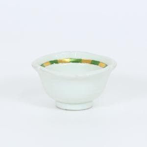 丼・鉢 桔梗渕小鉢三方割金箔グリーン市松 ホワイト 9cm