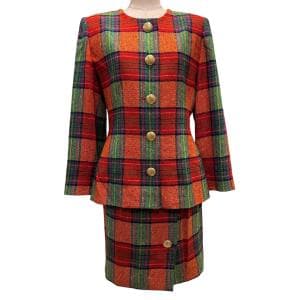 ジバンシィ/GIVENCHY WOOLチェック織・GDボタン・スーツ(RDxGRxYWxNV) SU/TA-003