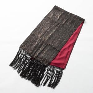 1950s France SILK・鳥 x 花ジャガード・ロングフリンジ付きストール(BKxORxRD) SU/EC-008