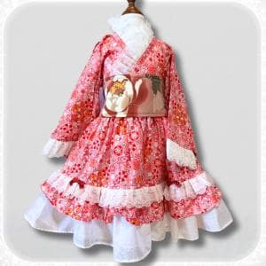 【3-4歳向け】華やかピンク♪ レース＆ビッグリボン着物ドレス（110cm）【Hare.dress-KI】