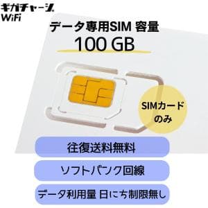 【往復送料無料】 データ容量100GB  データSIM ソフトバンク回線 １日～ データ利用日にち制限無しWi-Fi レンタル メイン回線 